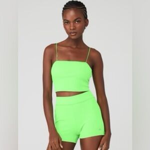 Alo Goddess Ribbed bandeau top in Green glow